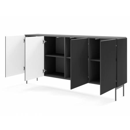 Komoda ryflowana czarna 195 cm 4-drzwiowa MIGEL